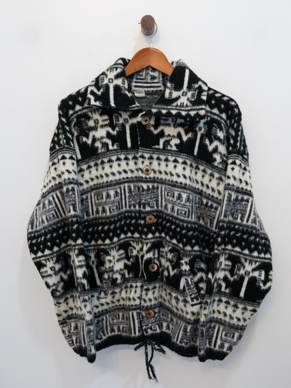 Vintage Handmade Ecuadorian Wool Cardigan Artesanías Chavez Geometric Aztec Boho - Picture 1 of 9